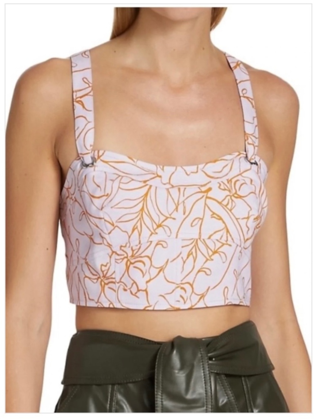 Jonathan Simkhai Tilly Painted Tropical Crop Top in Tan/Black